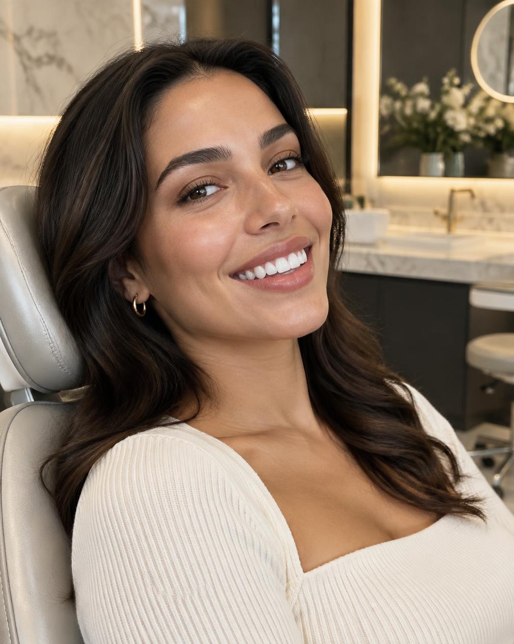 A natural smile in a dental consultation setting